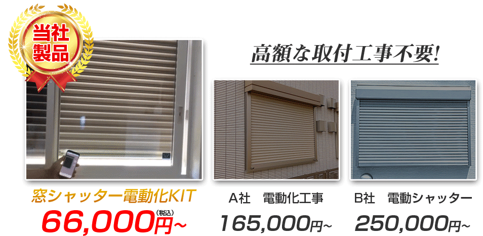 窓シャッタ電動化KITは高価な取付工事不要！格安の66,000円（税込）~販売